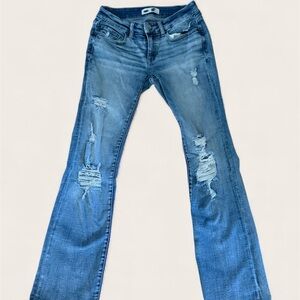 BKE Medium Blue Slim Fit Low Rise Distressed Flare Tailored Bootcut Jeans